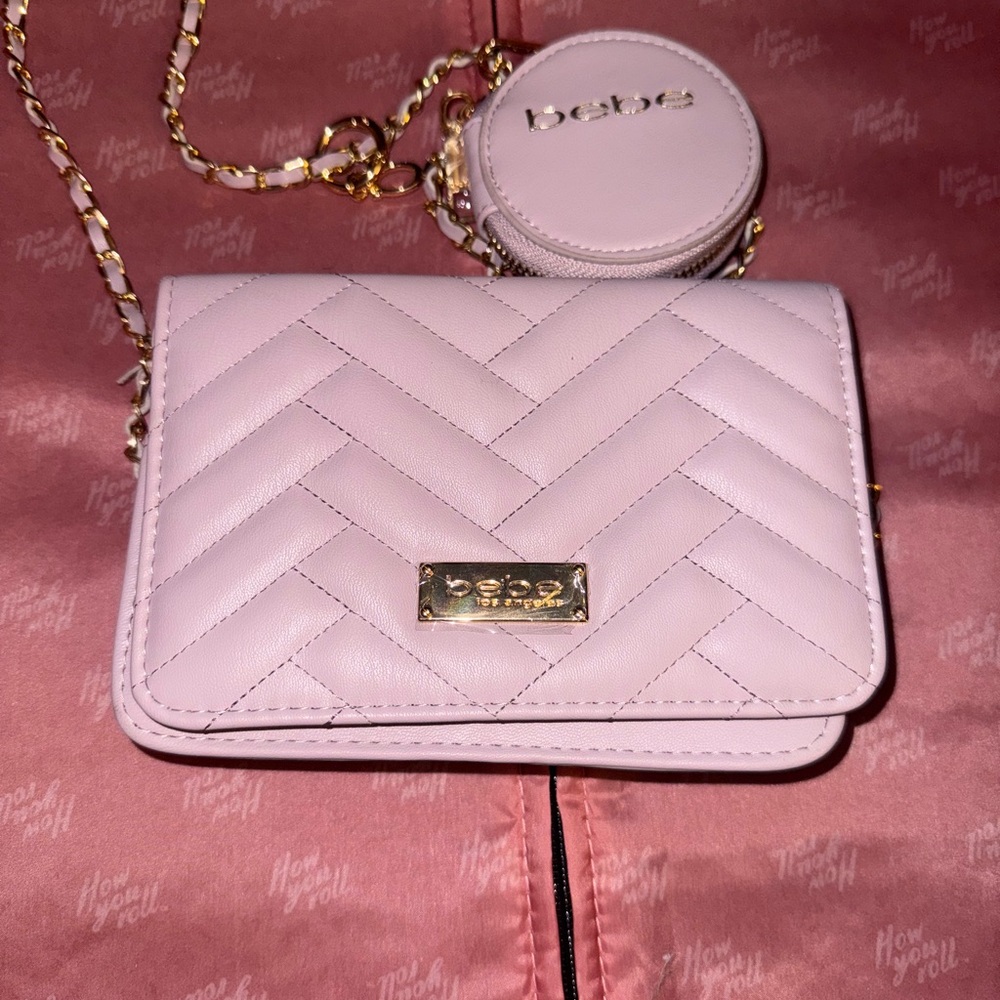 Bebe Pink Quilted Crossbody Bag with Gold Accents